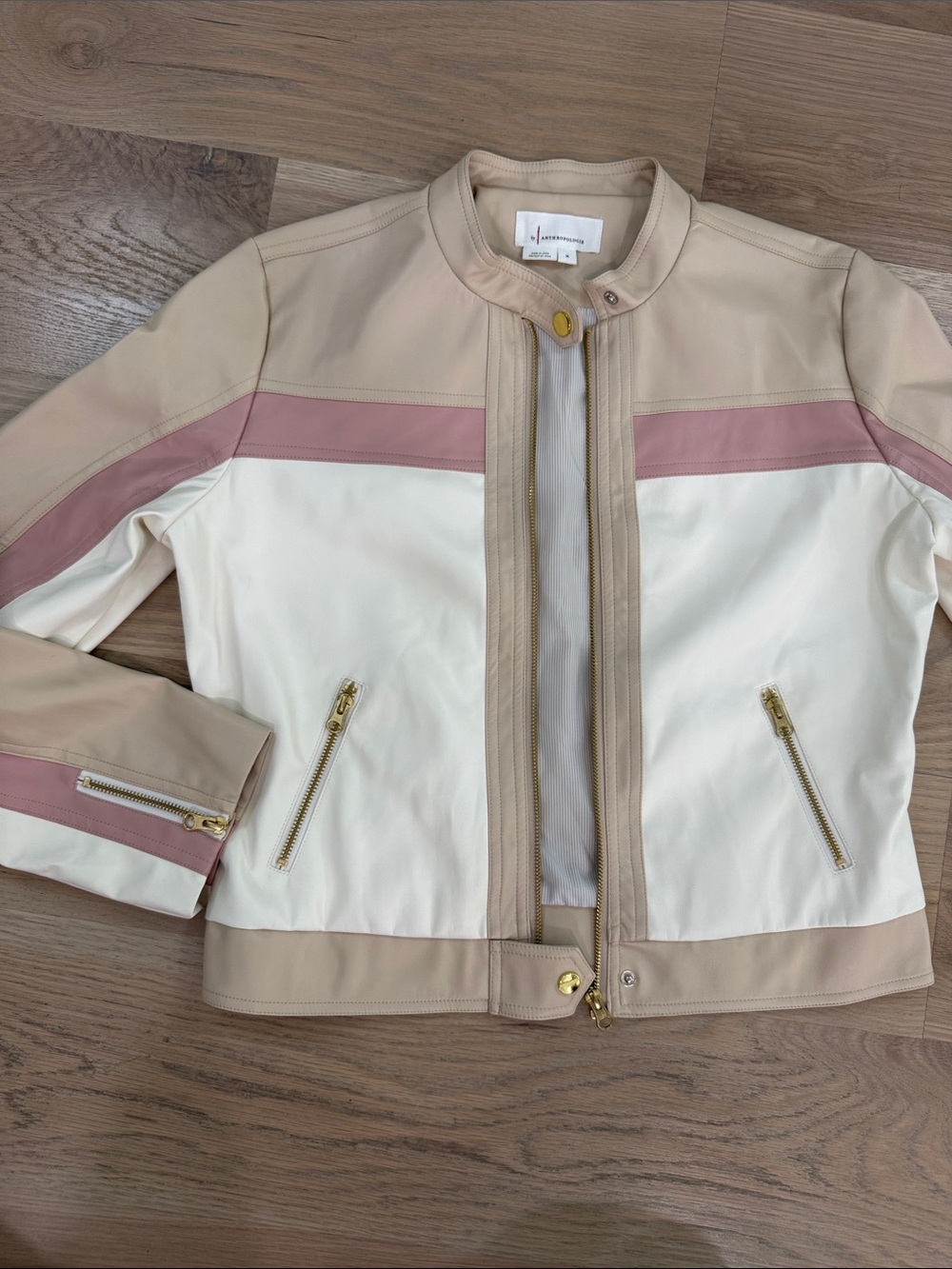 by Anthropologie Colorblock Faux Leather Moto Jacket Medium